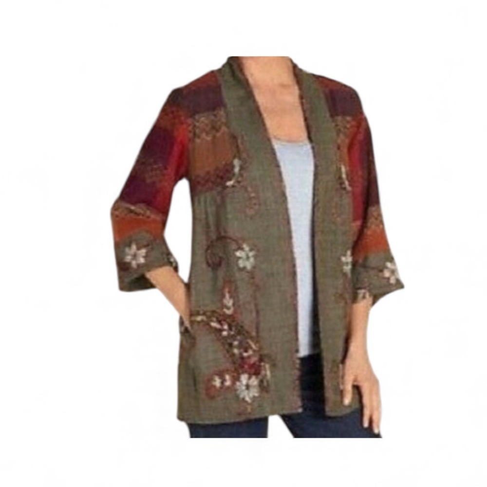 Soft Surroundings Patchwork Cardigan Wool Jacket … - image 2